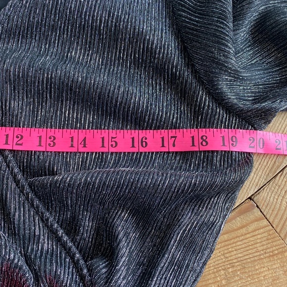 LARGE Black Metallic Wrap Tie Waist Mini Dress - Picture 16 of 17